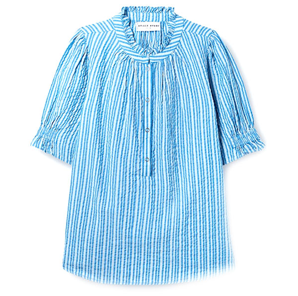 Los Altos ruffled striped organic cotton-seersucker blouse, APIECE APART